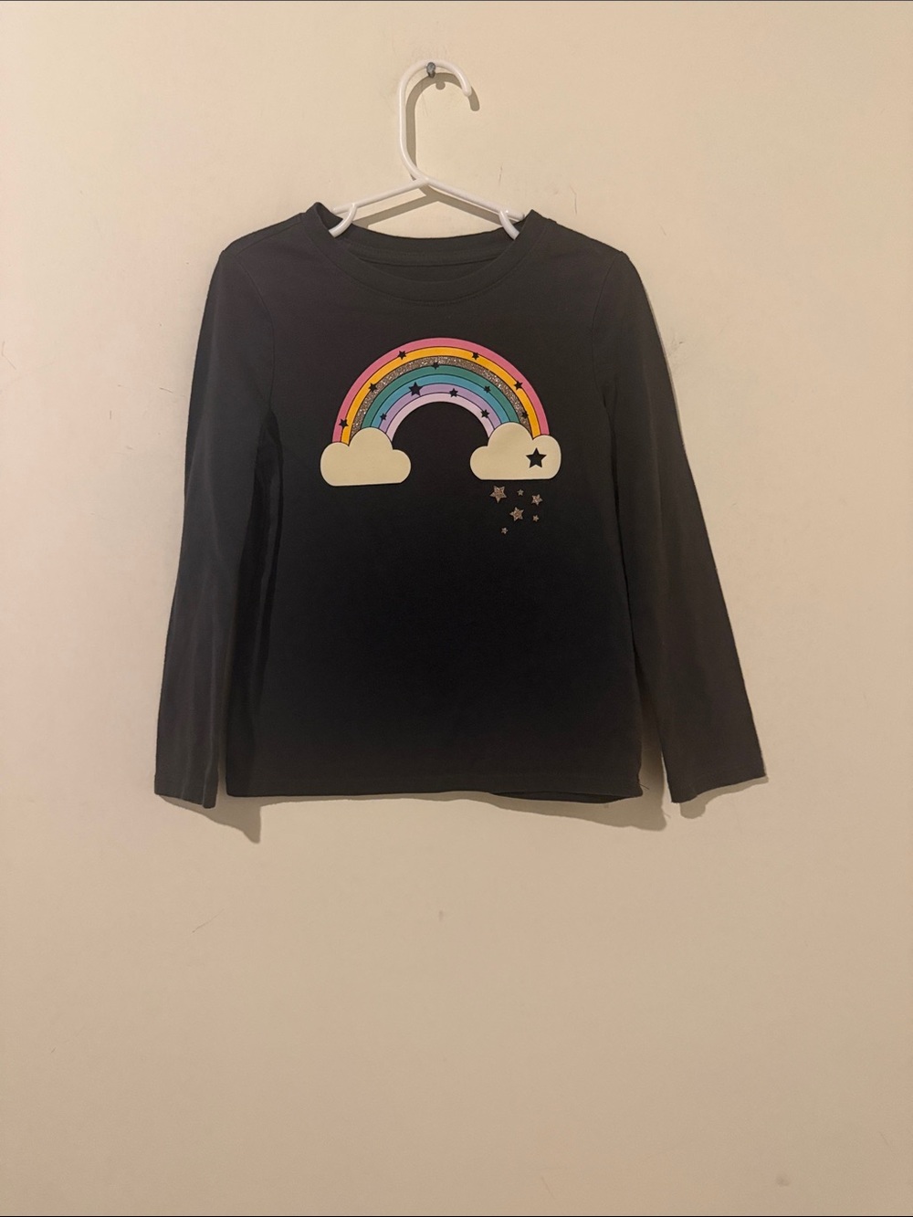 Cat & Jack Black Long-Sleeve Tee with Rainbow Graphic Size XSmall